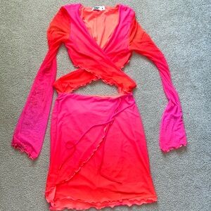 Tiger Mist Long Sleeve Dress - Neon pink & Neon orange fade
